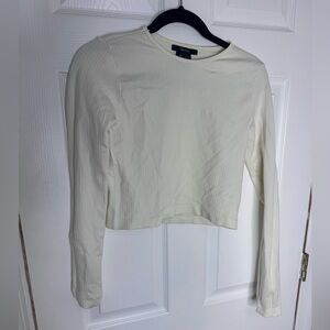 Forever 21  Ribbed Long Sleeve Cropped Top - Cream
